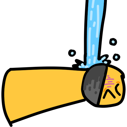  simple yellow person on their side with a grey mask over their mouth. Their eyes are shut. Water is being poured onto the grey mask.